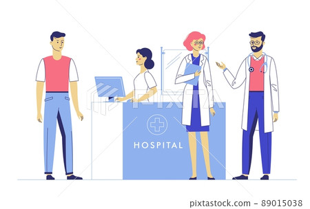 Medicine concept with doctors and patient on hospital hall background 89015038