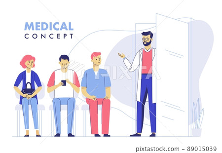 Medicine concept with doctor and patients on hospital hall background Medicine concept with doctor and patients on hospital hall background 89015039
