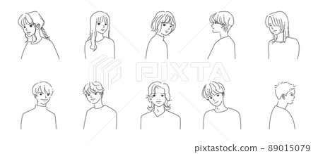 一組 10 名男女，帶有透明背景的線條畫 89015079