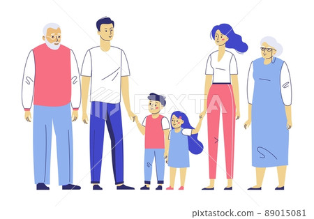 Happy young family dad, mom, son, grandmother and grandfather. 89015081