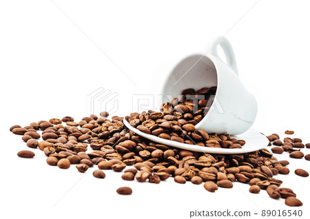 white cup with coffee beans isolated 89016540