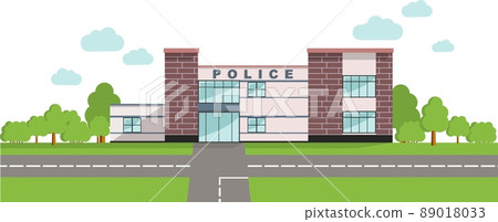 Police concept. Panoramic background with police department building in flat style. 89018033