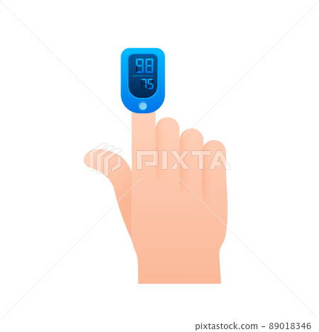 Oximeter with normal value. Health care for blood saturation test. Coronavirus prevention. Vector stock illustration. Oximeter with normal value. Health care for blood saturation test. Coronavirus prevention. Vector stock illustration. 89018346