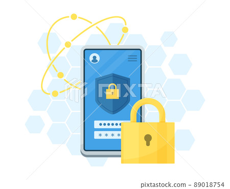 Mobile phone security measures. Smartphone privacy settings. Vector illustrations on a white background. 89018754