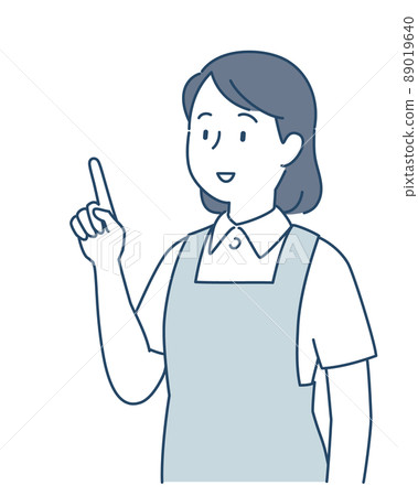A woman in a suit apron pointing her finger - Stock Illustration ...