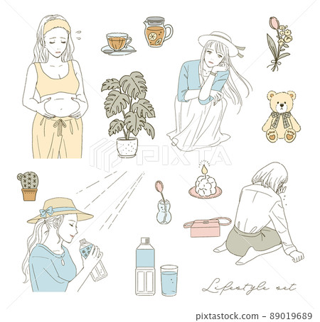 Beauty: Interior of a woman's room living alone and illustration of a woman Beauty: Interior of a woman's room living alone and illustration of a woman 89019689