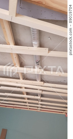 Construction site. Carpentry. Interior. Interior. Ceiling. Gypsum board Construction site. Carpentry. Interior. Interior. Ceiling. Gypsum board 89019704