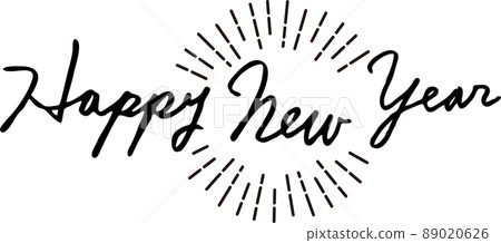 新年快樂-手寫字符-草書-英文-新年賀卡徑向標誌黑色 89020626