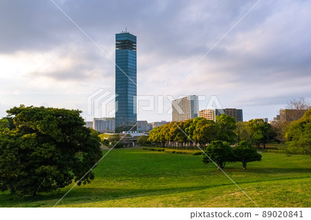 黃昏時分千葉市中央區千葉港塔從山上看 89020841