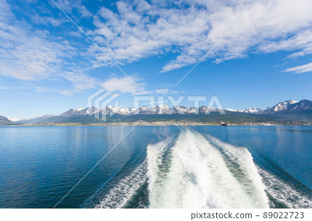 Ushuaia cityscape from Beagle channel, Argentina landscape 89022723