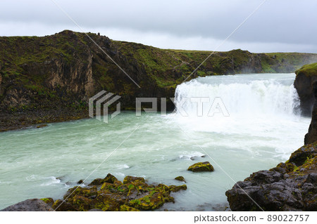 Godafoss falls in summer season view, Iceland 89022757