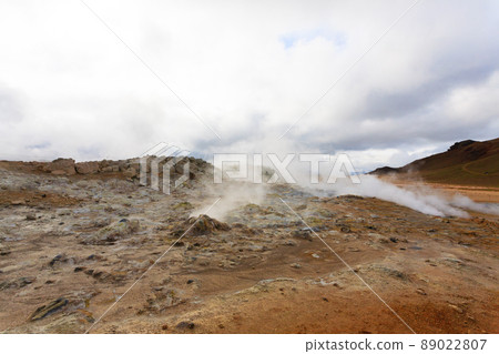 Hverir mud pools day view, Iceland landmark Hverir mud pools day view, Iceland landmark 89022807