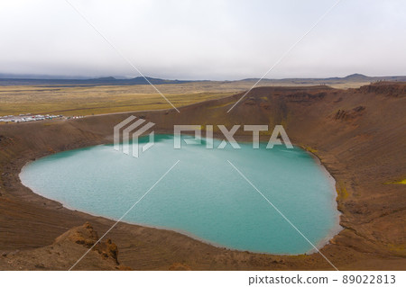 Viti crater with green water lake inside, Iceland 89022813