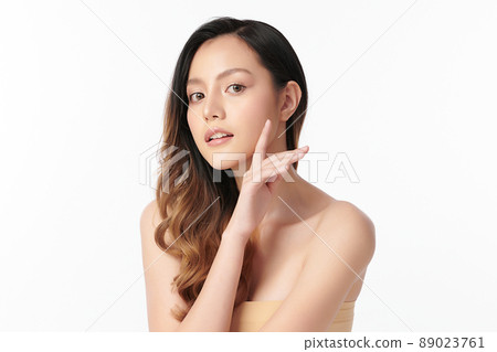 Beautiful young asian woman with clean fresh skin on white background, Face care, Facial treatment, Beautiful young asian woman with clean fresh skin on white background, Face care, Facial treatment, 89023761
