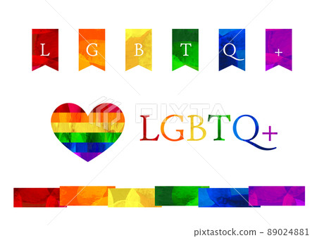 Rainbow colorful flag, heart, line illustration _LGBTQ + _ background material 89024881