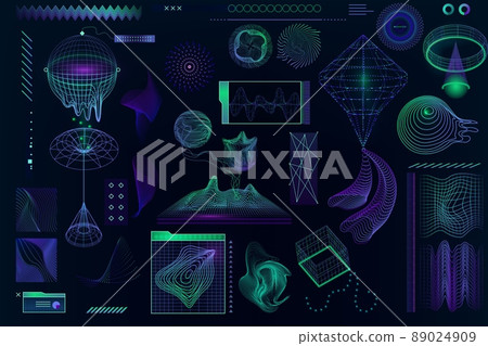 Retro futuristic style. Future game glitch. Vector template circle style graphic illustrations modern design celebration party Retro futuristic style. Future game glitch. Vector template circle style graphic illustrations modern design celebration party 89024909