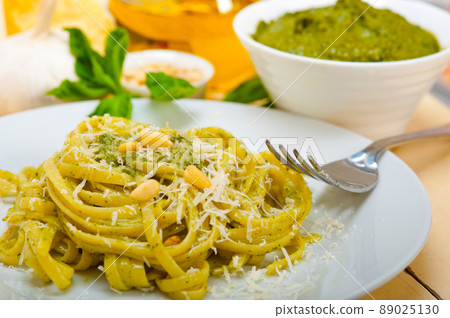 Italian traditional basil pesto pasta ingredients Italian traditional basil pesto pasta ingredients 89025130