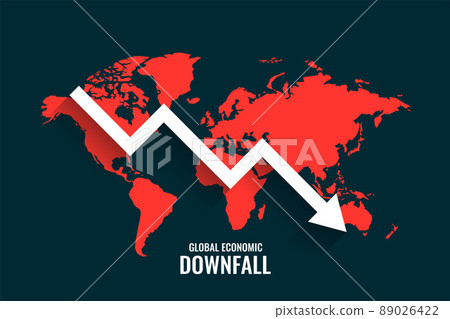 global business downfall with falling arrow and world map 89026422
