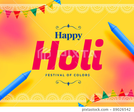 happy holi card with gulal powder and pichkari 89026542