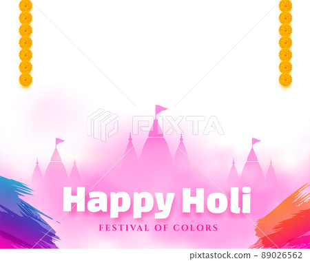 colorful holi festival card design with flowers and temples 89026562