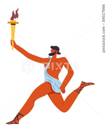 Male character running with Olympic flame torch 89027666
