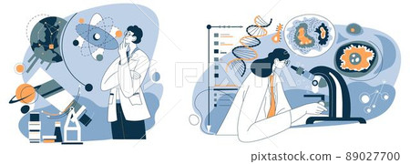 Scientific discovery, astronomy and biology vector Scientific discovery, astronomy and biology vector 89027700