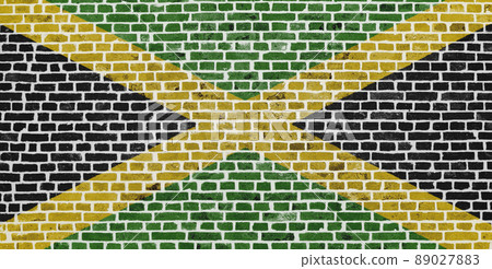 Flag of Jamaica painted on a brick wall 89027883