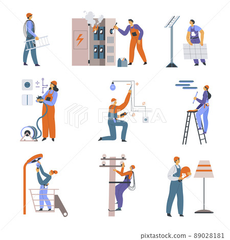 Electrician people working with electricity fix 89028181