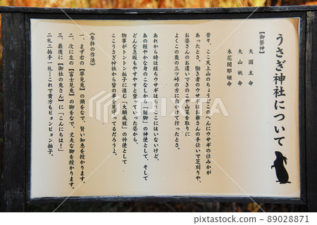An explanation board that says "About Usagi Shrine" (Fujikawaguchiko Town, Minamitsuru District, Yamanashi Prefecture) An explanation board that says "About Usagi Shrine" (Fujikawaguchiko Town, Minamitsuru District, Yamanashi Prefecture) 89028871