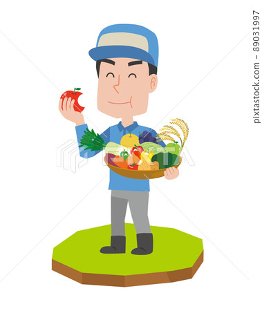 Farmer man eating produce - Stock Illustration [89031997] - PIXTA