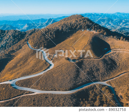 Aerial view of Thung Bua Tong Fields in Mae Hong Son, Thailand 89032758