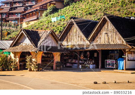 Sunrise with fog over Ban Rak thai, chinese village near a lake in Mae Hong Son, Thailand 89033216