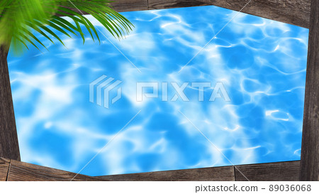 Water surface and palm leaf background material 89036068