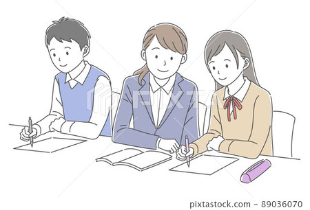 Male and female students studying and female teachers teaching study Male and female students studying and female teachers teaching study 89036070