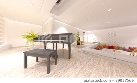 Living room with grand piano 89037569