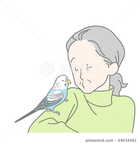 肩上的虎皮鸚鵡和慈愛的祖母——高級寵物鳥療法 89038481