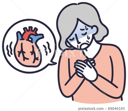 A simple illustration of a senior woman who has a pain in her chest 89040105