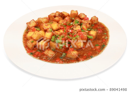 Top view of Stir Fried Tofu with Szechuan Sauce, focus selective Top view of Stir Fried Tofu with Szechuan Sauce, focus selective 89041498