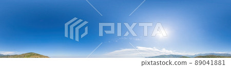 Blue sky with light clouds Seamless panorama in spherical equirectangular format with complete zenith for use in 3D graphics, game and for composites in aerial drone 360 degree panoramas as a sky dome Blue sky with light clouds Seamless panorama in spherical equirectangular format with complete zenith for use in 3D graphics, game and for composites in aerial drone 360 degree panoramas as a sky dome 89041881
