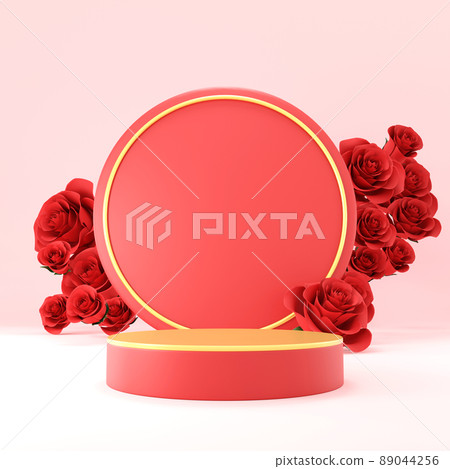 Valentine day., gift box, empty round Realistic stage, podium. Love holiday background. Valentine day., gift box, empty round Realistic stage, podium. Love holiday background. 89044256
