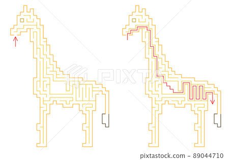 The giraffe maze. Educational puzzle for little ones. Examine the digestive system of animal from 89044710