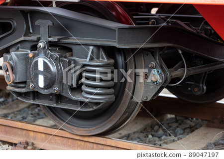 Railway wheel wagon, train brake, transport concept Railway wheel wagon, train brake, transport concept 89047197