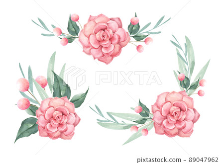 Floral bunches. Succulent bouquets. Watercolor illustration. Floral bunches. Succulent bouquets. Watercolor illustration. 89047962