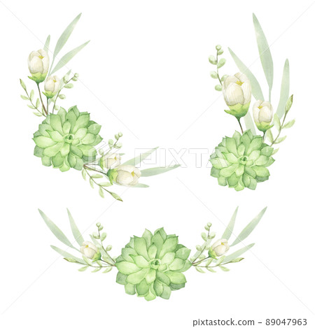 Floral bunches. Succulent bouquets. Watercolor illustration. Floral bunches. Succulent bouquets. Watercolor illustration. 89047963