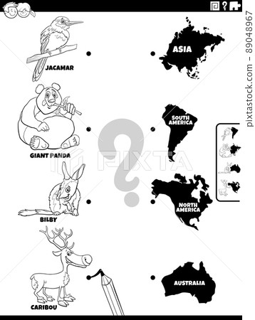 match cartoon animals and continents task coloring book page match cartoon animals and continents task coloring book page 89048967