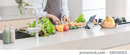 Kitchen cooking vegetables cutting women's hands 89050003