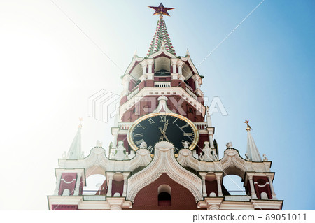 Spasskaya Tower in Moscow Kremlin, Red Square, Russia. High quality photo 89051011