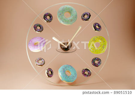 Colorful donuts and coffee 3d render Colorful donuts and coffee 3d render 89051510