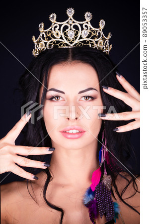 sexy stylish woman posing against black background 89053357