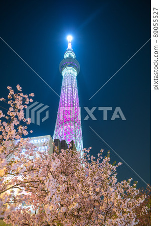日本電暈災難的東京城市景觀...俯瞰東京晴空塔和墨田區忍成公園 = 4 月 10 日 89055527